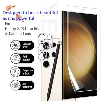 Screen Protector for Samsung Galaxy S23 Ultra, [2+2 Pack] Premium Screen Protector for Galaxy S23 Ultra & Camera Lens Protectors[Ultrasonic Fingerprint Unlock] [Case Friendly] [Bubble-Free] - size: Galaxy S23 Ultra