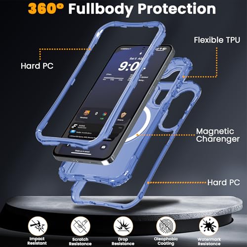 WRJ Magnetic Clear for Samsung Galaxy S26 FE Case,Samsung S25 FE Case [Fit for MagSafe][Military Grade Drop Protection] Translucent Shockproof Protective Phone Case-Blue - color: Blue, style: Transparent