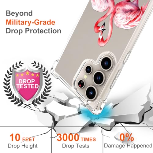 Hungo Galaxy S24 Ultra Case for Women Clear Design Cute,Girly Girls Case Compatible with Samsung Galaxy S24 Ultra Pink Couple Flamingos in Love Heart Animal - color: Flamingos in Love