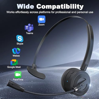 BlueFire Bluetooth Headset with Microphone, Single-Ear On-Ear Headphones, Lightweight & Comfortable, Clear Call Noise Reduction, Multipoint Connection for Truck Drivers, Office & Call Center