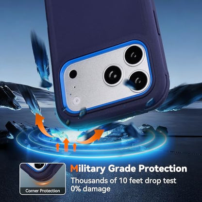 for iPhone 17 Pro Case with Belt Clip Holster & Kickstand, Blue | Anti-Drop, 4 in 1 Heavy Duty Shockproof Protection for iPhone 17 Pro Case Rugged - color: Blue
