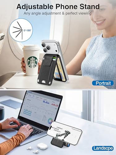 TopMade for MagSafe Wallet with Stand, 9 Cards Holder, Privacy Flap Cover - color: Black Carbon Fiber