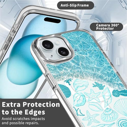 VisEnt Clear Case for iPhone 15, Magnetic Phone Case, Transparent Slim Cover, Military Grade Protection, Shockproof, Anti-Yellowing, Scratch Resistant, Ocean Wave Shell - color: Ocean Wave Shell, size: Iphone 15