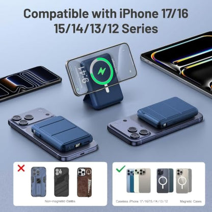 Azmuth for MagSafe Portable Charger, 10000mAh Magnetic Power Bank | 20W PD Fast Charging Magnetic Travel Charger with Dual USB-C LED Display for iPhone 17/16/15/14/13/12 Series - color: Blue