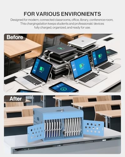 POCHAR 16-Unit Charging Cabinet for Laptops & Tablets with Cable Management - size: 16-Device