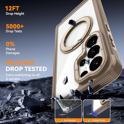 Magnetic for Samsung Galaxy S26 Ultra Case, Compatible with MagSafe, Full Body Rugged Case with Built-in Screen Protector & Kickstand & Belt-Clip (Gold) - color: Gold