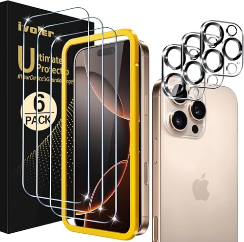 ivoler 3+3 Pack Tempered Glass for iPhone 16 Pro Max 6.9" Screen Protector with Camera Lens Protector with [Alignment Frame], Anti-Scratch Case Friendly Transparent HD Clear Film - size: iPhone 16 Pro Max 6.9''