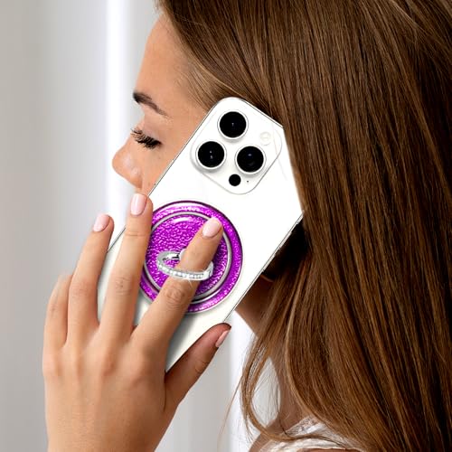Purple Sparkly Magnetic Ring Grip for MagSafe, Bling Phone Stand - color: Purple