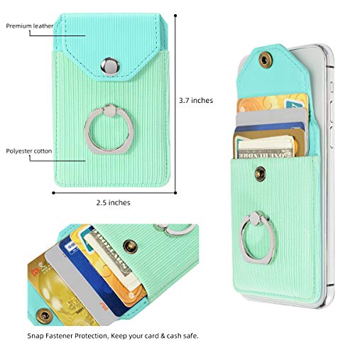 Self Adhesive Phone Card Wallet with Ring Stand Flip Cover, Polyester Green - color: Polyester Green
