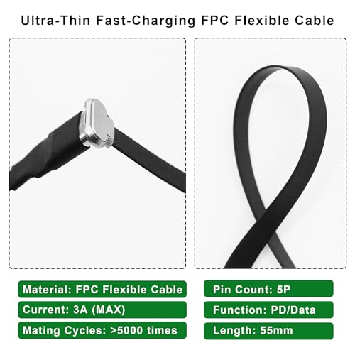 Right Angle USB C Flat Extension Cable 90 Degree USB C Male to Female Fast Charge Data Cord for Power Banks Phone(2.2in/55mm) - size: 2.2in/55mm