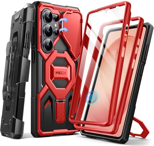 TONGATE Magnetic Stand for Samsung Galaxy S26 Ultra Case, Compatible with Magsafe, [Camera Cover & 2 Front Frames][Military Drop Protection] S26 Ultra Case Built-in Screen Protector & Belt Clip, Red - color: Red