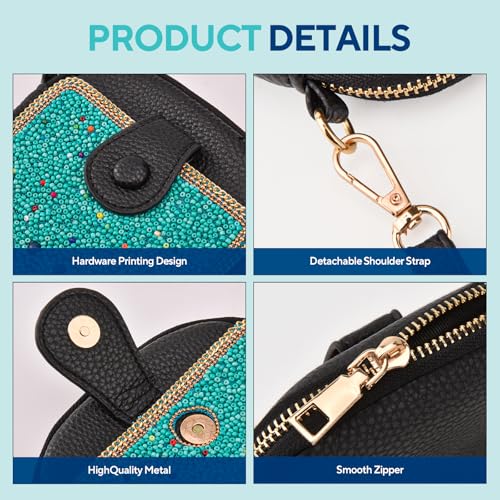 Women's Small Crossbody Cell Phone Bag, Boho Colorful Beaded Purse Wallet with Handmade Cute Patterns - color: Butterfly-blue