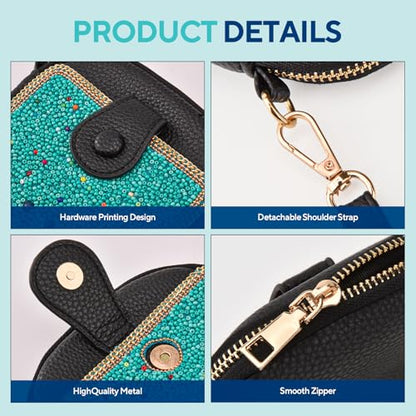 Women's Small Crossbody Cell Phone Bag, Boho Colorful Beaded Purse Wallet with Handmade Cute Patterns - color: Butterfly-blue