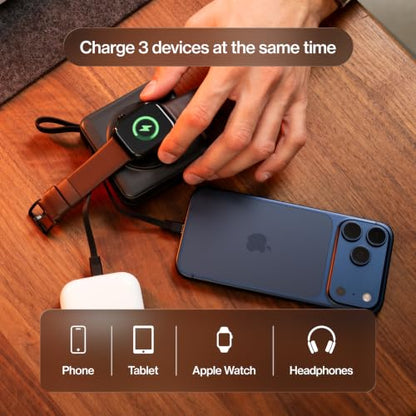 Statik SmartCharge (Gen 2) Power Bank, 5-in-1 Travel Charger, Wall Plug & Built-in USB C Cables, Watch Charger for Apple Watch, 10000mAh, European Adapter, Compatible with iPhone, iPad, Samsung - color: Gen 2 Black