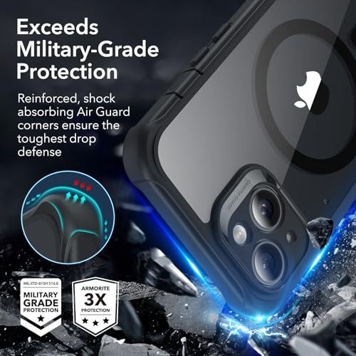 ESR for iPhone 15 Pro Max Case with Screen Protector, Clear Black | Compatible with MagSafe, with Camera Lens Protector, Military-Grade Drop Protection, Resists Scratches, Magnetic Phone Case - color: Clear Black