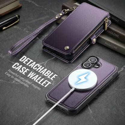 for iPhone 17 - Phone Case Wallet Magnetic Detachable, Purple - color: Deep Purple, size: iPhone 17