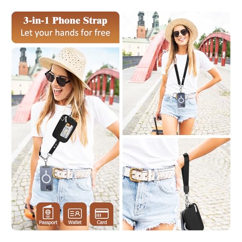 Clip and Go Strap for Phone with Wallet Crossbody, Phone Lanyard Detachable - Adjustable Crossbody Neck Strap with ID Window, Universal Clip for Phone/Keys/Cards (Black) - color: Black
