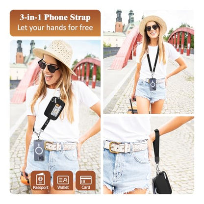 Clip and Go Strap for Phone with Wallet Crossbody, Phone Lanyard Detachable - Adjustable Crossbody Neck Strap with ID Window, Universal Clip for Phone/Keys/Cards (Black) - color: Black