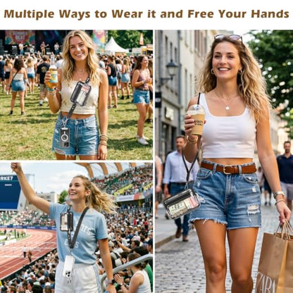 MoKo Adjustable Phone Crossbody Lanyard with Detachable RFID Wallet - color: Black&clear