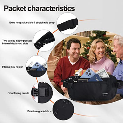Money Belt - Passport Holder Secure Hidden Travel Wallet with RFID Blocking, Undercover Fanny Pack (Black) - color: Black, size: Rfid Blocking & Belt Wide:1 inch