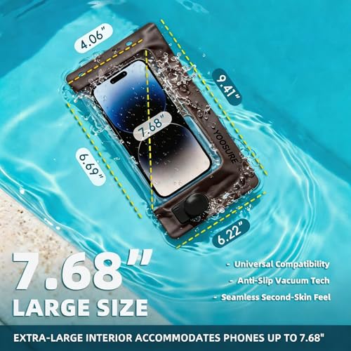 Vacuum Waterproof Phone Pouch - IPX8 Professional Cell Phone Dry Bag with Lanyard, Essential for Beach & Cruise, Universal Waterproof Case Fits All Smartphones up to 7.7" (1, Brown) - color: Brown