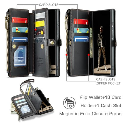 Defencase for Samsung Galaxy S22 Ultra Wallet Case with Card Holder, Black | Durable PU Leather, with RFID Blocking Zipper Pocket, Wrist Strap, S22 Ultra Flip Phone Cases Cover with Stand for Women Men - color: Elegant Black
