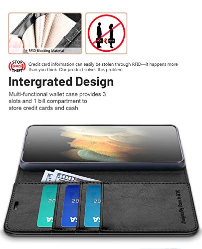 OCASE Compatible with Samsung Galaxy S21 Wallet Case, PU Leather Flip Folio Case with Card Holders RFID Blocking Kickstand Shockproof TPU Inner Shell Phone Cover 6.2 Inch-Black | Card Holders, Kickstand, Shockproof TPU Shell,Magnetic Closure, Protective F
