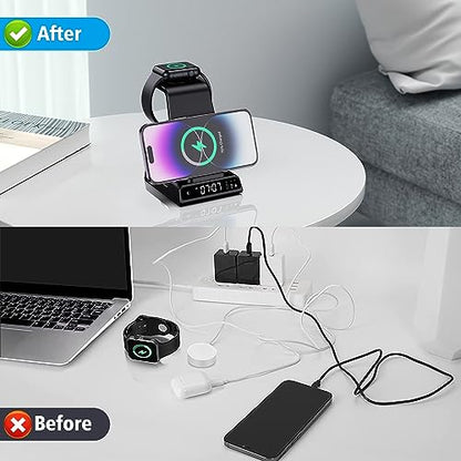 Wireless Charging Station, YiJYi 3 in 1 Watch Charger Stand with Digital Clock Suitable for iWatch SE/6/5/4/3/2/1,AirPods Pro, for iPhone 16/15/14/13/12/11 Pro Max/XS/XR/X/8/Samsung S23/S22/S21 - size: for Apple
