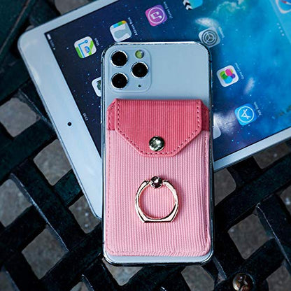 Self Adhesive Phone Card Wallet with Ring Stand Flip Cover Dark Pink - color: Dark Pink