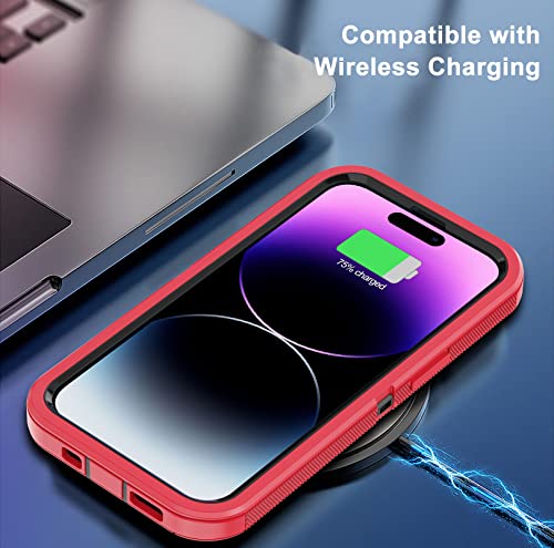 for iPhone 14 Pro Max Case with 2 Screen Protector,Heavy Duty Shockproof Drop Protection Rugged 3-Layer Military Tough Durable Protective Cover for Apple iPhone 14 Pro Max6.7 (Red/Black) - color: Red/Black