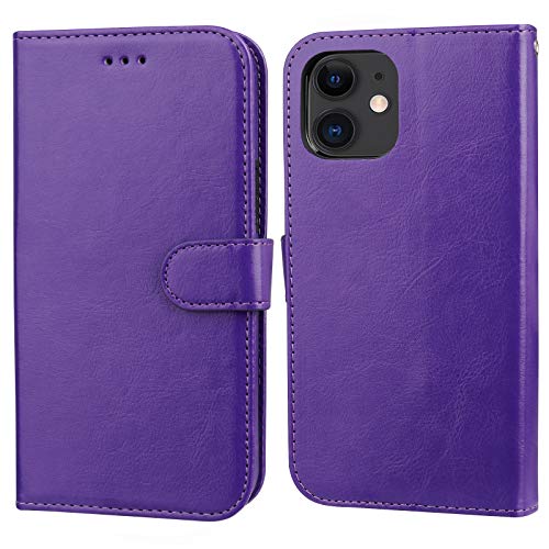 Bocasal Detachable Wallet Case Card Holder for iPhone 11, Purple | Kickstand Card Slots Holder PU Leather Magnetic Shockproof Wrist Strap Removable Flip Protective Cover 6.1 inch - color: Purple
