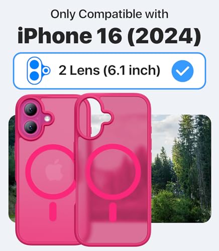 CAHEJILU Magnetic for iPhone 16 Case,[Compatible with MagSafe][Military Grade Drop Protection] Anti-Fingerprint Translucent Matte Shockproof Protective Case for iPhone 16 Phone Case 6.1",Hot Pink - color: A6-Hot Pink