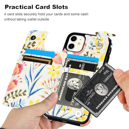 HAOPINSH for iPhone 11 Wallet Case with Card Holder, Floral Flower Print Back Flip Folio PU Leather Kickstand Card Slots Case, Finger Grip Ring Double Magnetic Clasp Shockproof 6.1" - color: Floral Flower Grip Ring