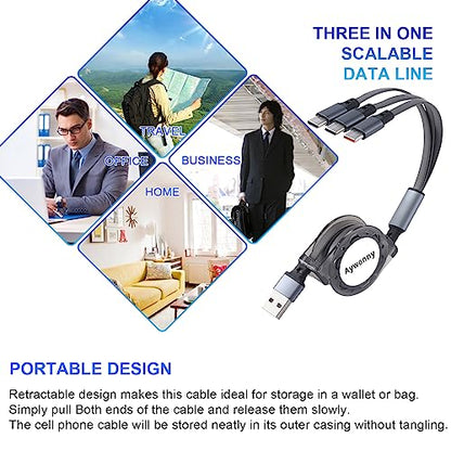 USB C Splitter Multi Charging Cable,3 in 1 Fast Charging Cord,3.3Ft 3 Pack - color: Grey