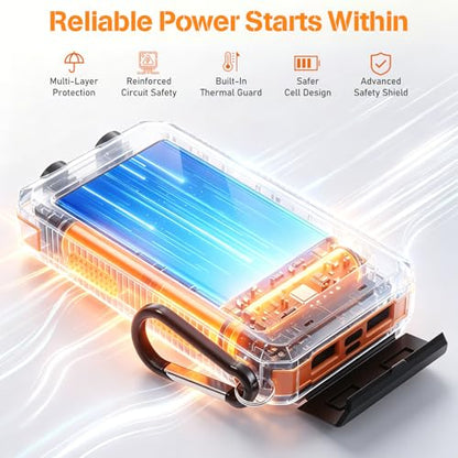 Solar Power Bank 38800mAh Portable Charger for iPhone18/17/16, Samsung - color: Pumpkin