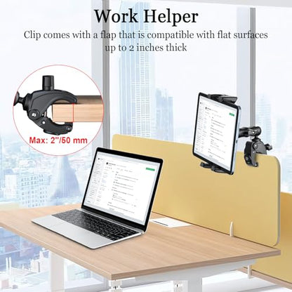 OHLPRO Tablet Mic Stand Holder for iPad Treadmill Handlebar Clamp, Mount for Spin Bike Microphone Peloton Stroller, Fit 5-13” iPad Pro 12.9 Air Mini, Galaxy Tab, iPhone, Fire HD 10-4" Arm - size: 4" Arm