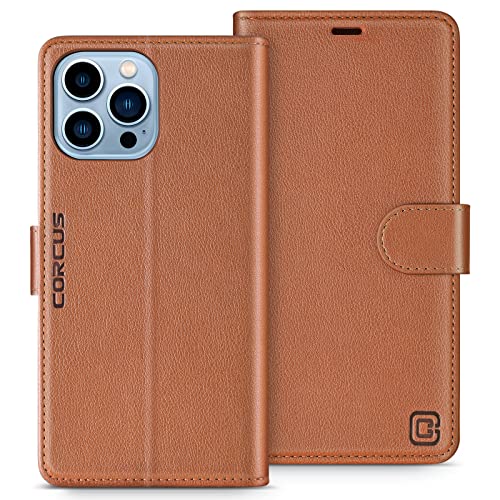 Durable RFID Blocking Card Holders Flip Cover Stand Feature Magnetic Closure Faux Leather Folio Wallet Case Compatible with iPhone 13 Pro Max 6.7 inch, Saddle Brown - color: Saddle brown, size: iPhone 13 Pro Max 6.7" diagonal all-screen display