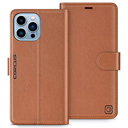 Durable RFID Blocking Card Holders Flip Cover Stand Feature Magnetic Closure Faux Leather Folio Wallet Case Compatible with iPhone 13 Pro Max 6.7 inch, Saddle Brown - color: Saddle brown, size: iPhone 13 Pro Max 6.7" diagonal all-screen display