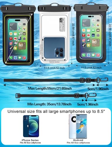 Famoby 4 Pack IP68 Waterproof Phone Pouch (2 Pack Floating and 2 Pack Sinking Waterproof Phone Pouch) Adjustable Neck Lanyard Dry Bag for Apple iPhone,Samsung,and up to 8.5" Black,White - color: Multicolor,H,White,Black,Floating,Sinking