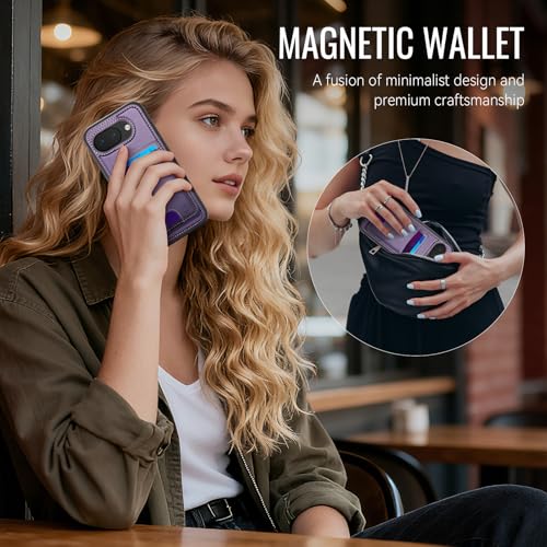 Wallet Case for Google Pixel 10a Compatible with MagSafe for Men Women, 2 in 1 Detachable Magnetic Phone Case with Card Holder Kickstand RFID Blocking for Pixel 10a (Purple) - color: Purple