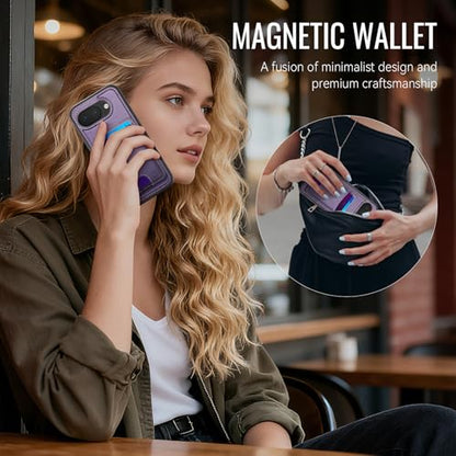 Wallet Case for Google Pixel 10a Compatible with MagSafe for Men Women, 2 in 1 Detachable Magnetic Phone Case with Card Holder Kickstand RFID Blocking for Pixel 10a (Purple) - color: Purple