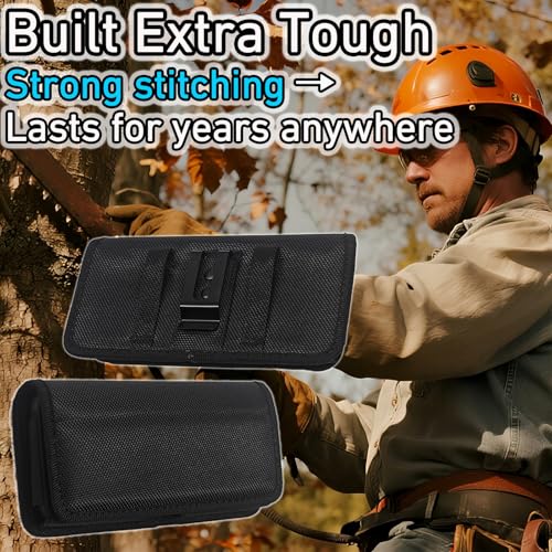 DpS Holster for iPhone 16e 16 15 14 13 12 & Pro Models, Galaxy S25, S24, S23, S22- Phone Belt Holder Case with Clip, Rugged Nylon Carrying Pouch w Card Holder (Fits Otterbox Cover on),Black (Medium) - size: Medium
