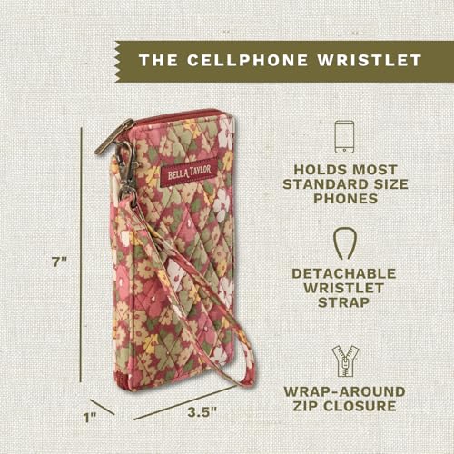 Bella Taylor Cell Phone Wristlet, Quilted Phone Wallet for Women | Lightweight, RFID blocking, phone pocket, built-in wallet, card organizer, coin pocket, secure zipper, quality construction - color: Autumn Garden