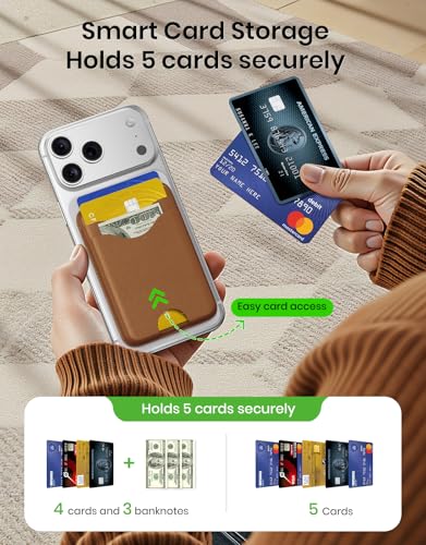 for Magsafe Wallet Magnetic Card Holder - Strong RFID Leather Card Pocket with Magnet, Compatible with iPhone 12/13/14/15/16/17 Series, Not for mini，Brown - color: Light Brown