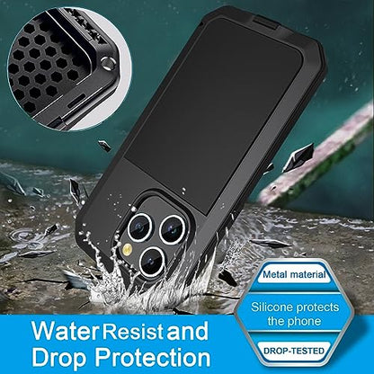for iPhone 14 Plus Case,360 Full Body Protective Heavy Duty Shockproof Tough Armour Aluminum Alloy Metal Case with Silicone Built-in Screen Protector for Apple iPhone 14 Plus 6.7" - Black - color: Black