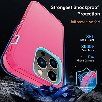 for iPhone 14 Pro Max Case with 2 Screen Protector, Heavy Duty Shockproof Drop Proof Military Rugged 3-Layer Tough Durable Protective Cover for Apple iPhone 14 Pro Max 6.7" (Pink/Blue) - color: Pink/Blue