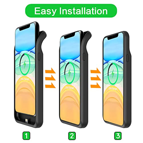 Battery Case for iPhone 11, Upgraded 10000mAh Battery Pack Rechargeable Charger Case Support Carplay with Wireless Charging Compatible for iPhone 11 (6.1 inch) External Charging Cover(Black) - size: iPhone 11