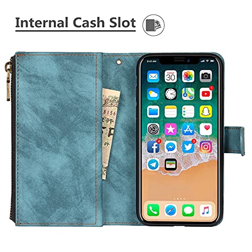 iCoverCase for iPhone X/XS Wallet Case with Card Holder and Wrist Strap, PU Leather Kickstand Card Slots Zipper Pocket Magnetic [Detachable] Flip Cover Case 5.8 Inch (Blue) - color: Blue