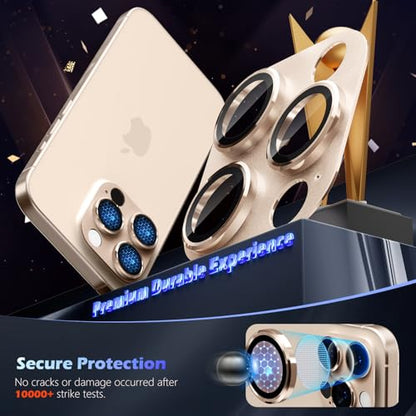 imluckies Alloy Metal Camera Lens Protector for iPhone 16 Pro / 16 Pro Max / 14 Pro / 14 Pro Max, 9H Tempered Glass, Ultra HD, Anti-Scratch, Strong Adhesion, Case Friendly, Desert Titanium - size: 16/14 pro/promax Desert Titanium