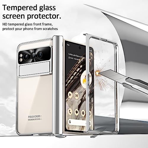 for Google Pixel Fold Case with Screen Protector & Kickstand & Hinge Protection 360 Full Body Shockproof Phone Cover Case for Google Pixel Fold 2023 - Silver